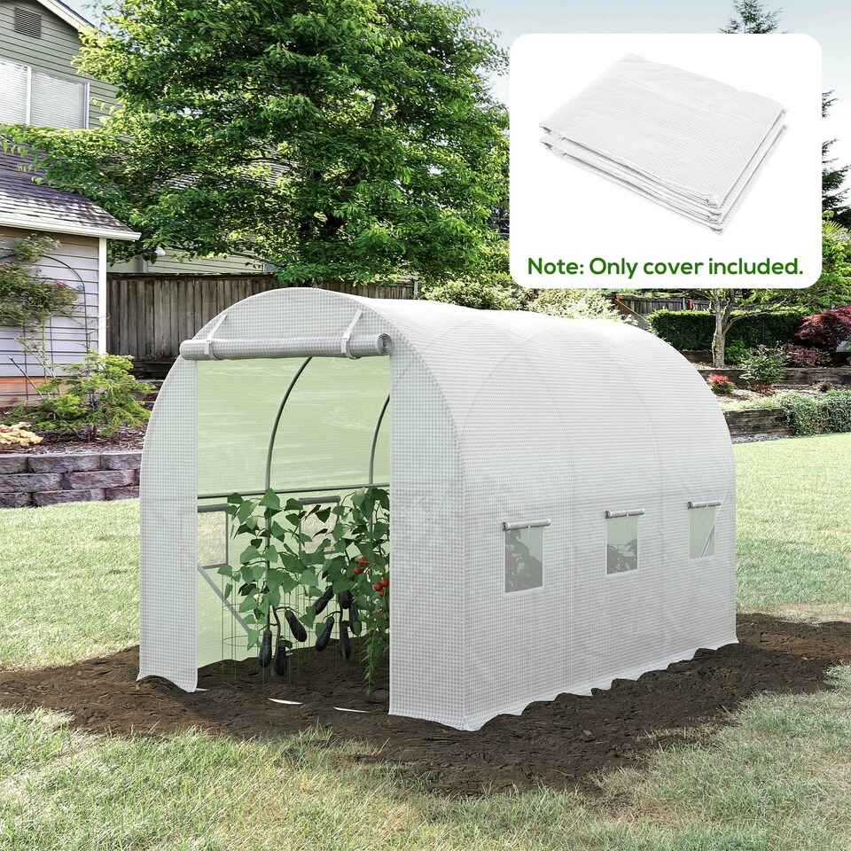 image 1 of Outsunny 3 x 2 x 2m Replacement Greenhouse Cover w/ Windows, White
