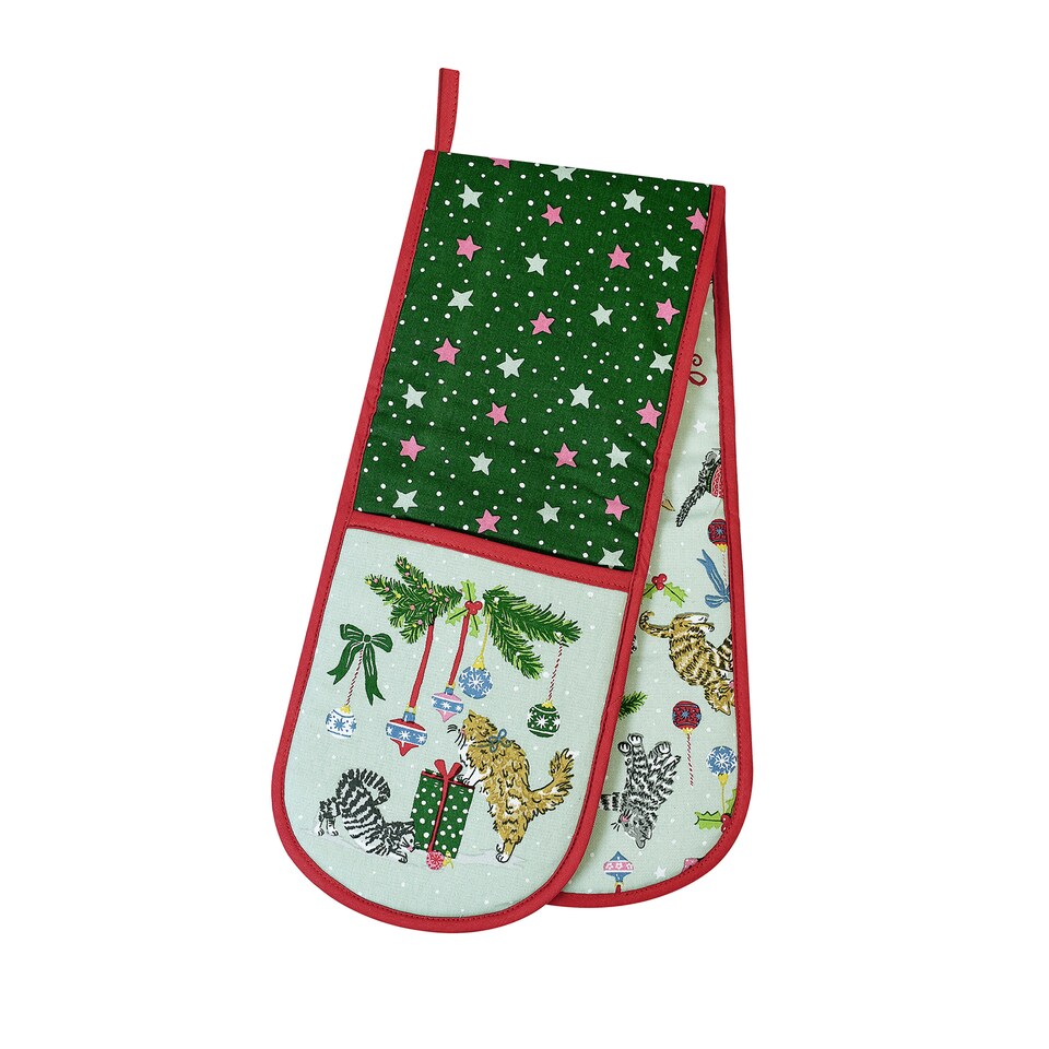 image 1 of Ulster Weavers Christmas Cats Double Oven Glove Seafoam