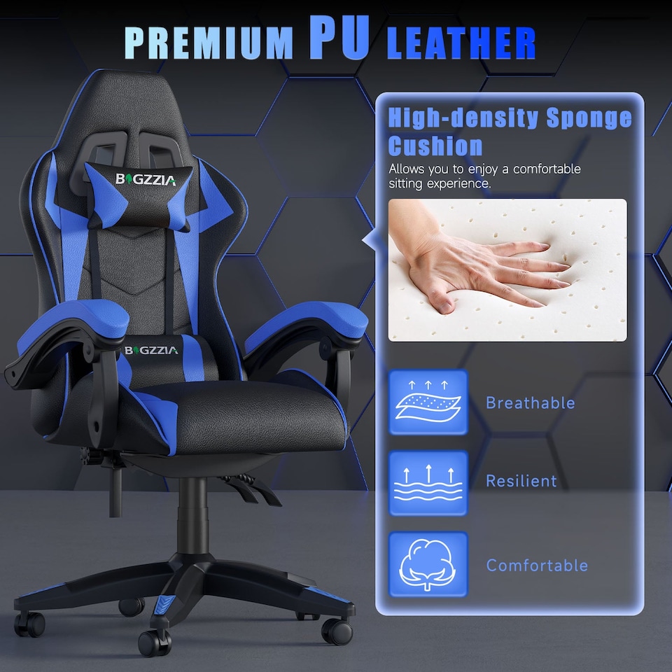 image 1 of Rattantree Reclining PU Leather Gaming Chair With Lumbar Support
