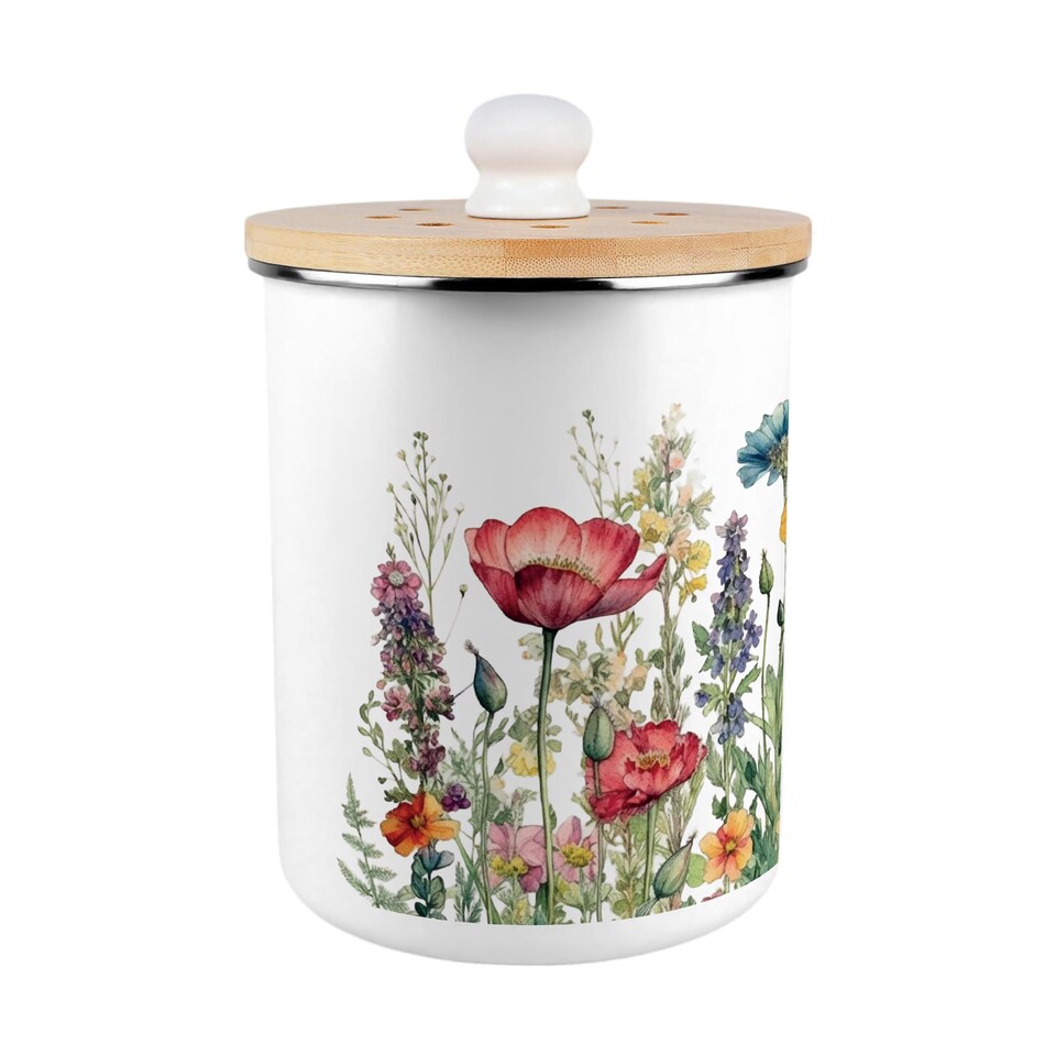 image 1 of Wildflowers Food Waste Caddy - Metal 2L Decorative Kitchen Compost Bin
