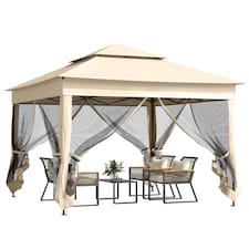 Outsunny 3 x 3m Pop Up Gazebo, Doubleroof Garden Tent with Netting and Carry Bag, Party Event Shelter for Outdoor Patio, Cream White