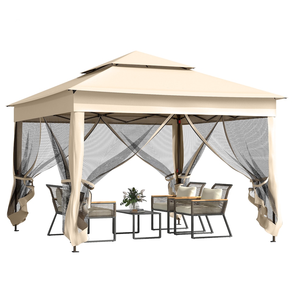 image 1 of Outsunny 3 x 3m Pop Up Gazebo, Doubleroof Garden Tent with Netting and Carry Bag, Party Event Shelter for Outdoor Patio, Cream White