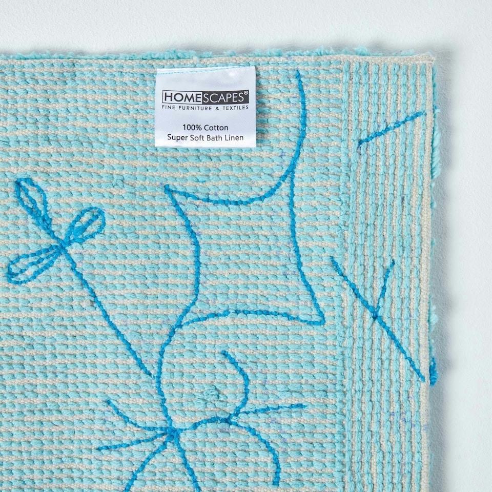 image 1 of Homescapes Blue Damask Cotton Bath Mat