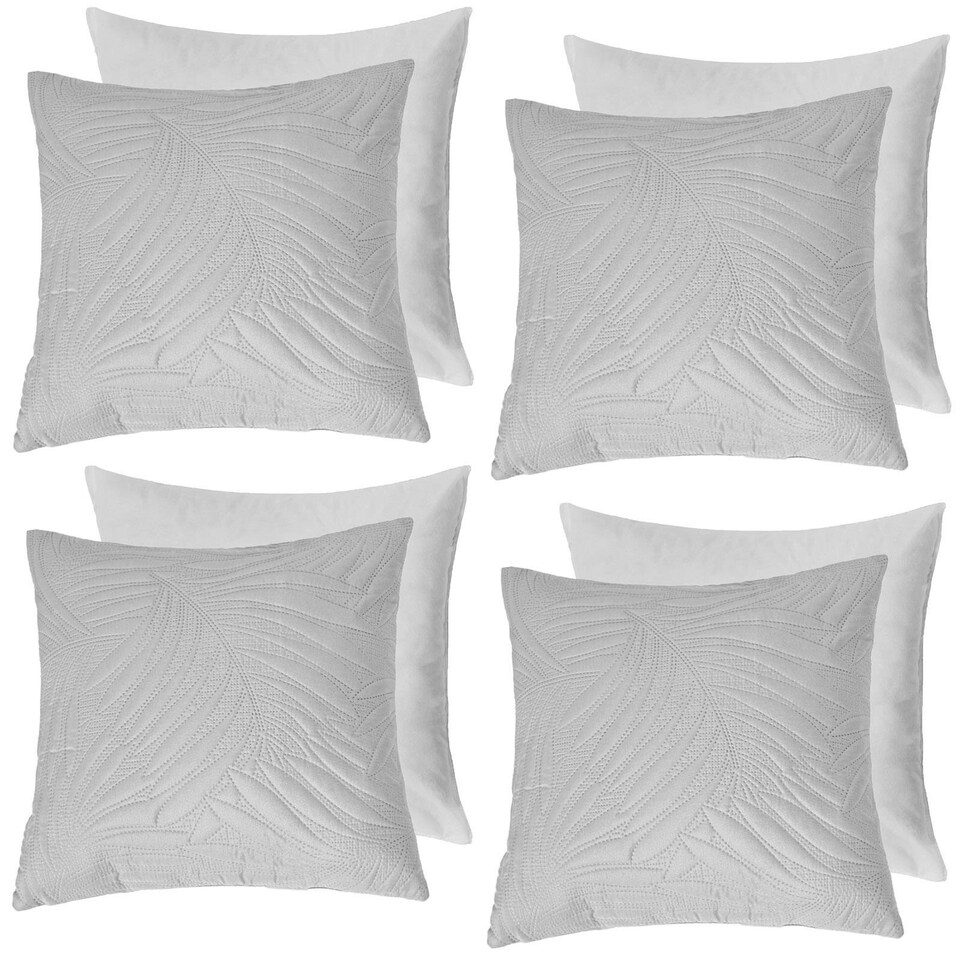 OHS 4 Pack Leaf Quilted Pinsonic Filled Cushion Pillow Covers, 45x45cm