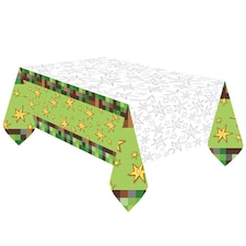 Amscan TNT Plastic Stars Party Table Cover - Green/White - 2.4m x 1.3m