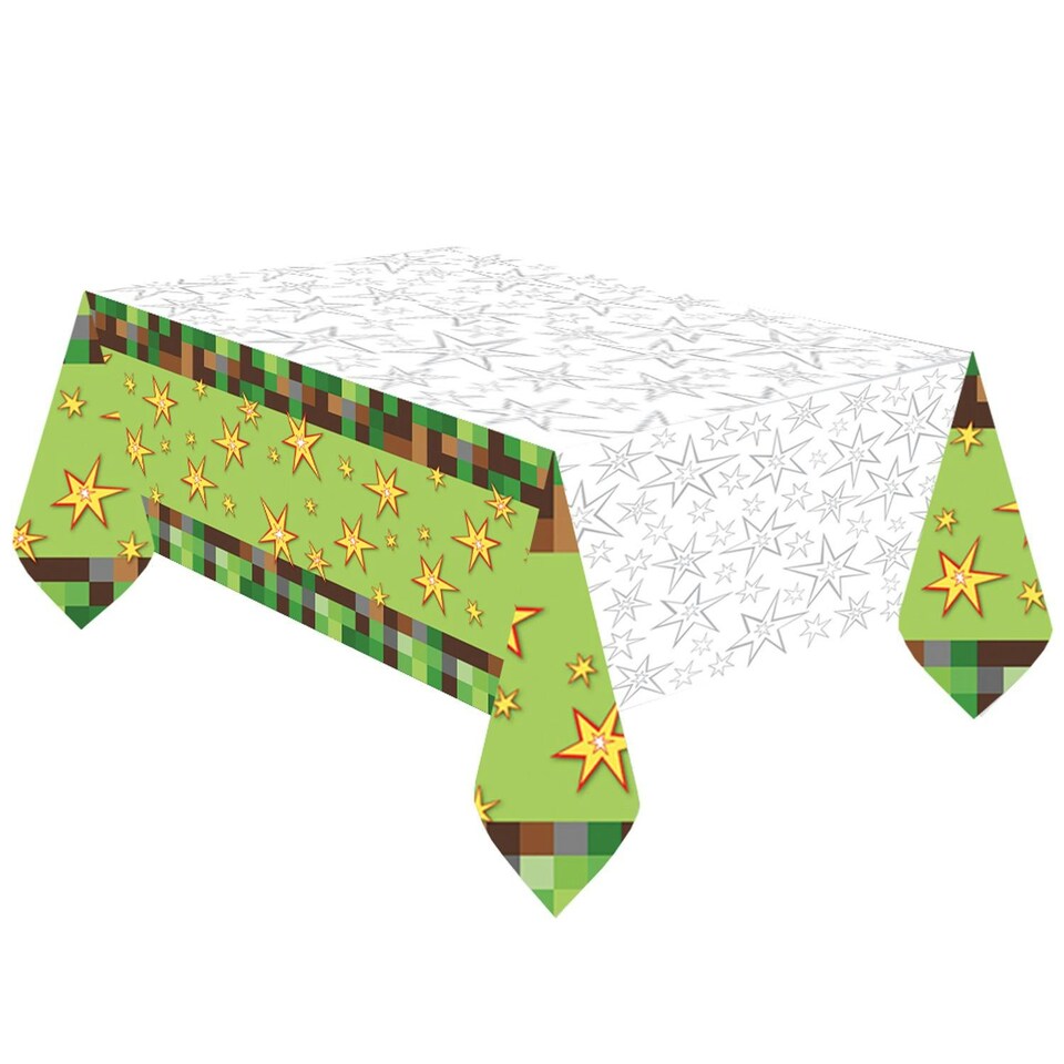 Amscan TNT Plastic Stars Party Table Cover - Green/White - 2.4m x 1.3m