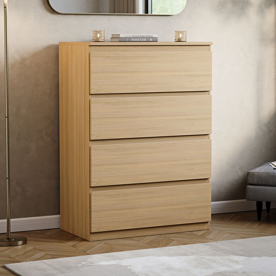 image 1 of Vida Designs Denver 4 Drawer Chest of Drawers Bedroom Storage, Pine