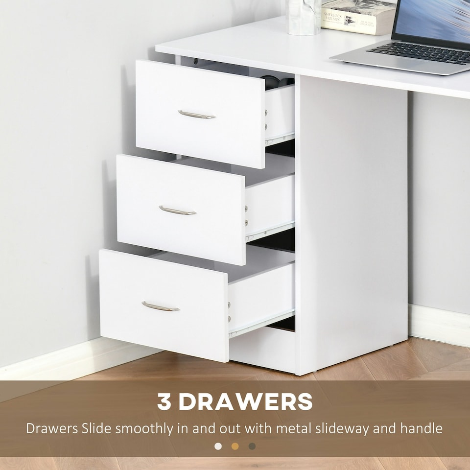 image 1 of HOMCOM 120cm Computer Desk PC Table Workstation with 3 Shelf & Drawers