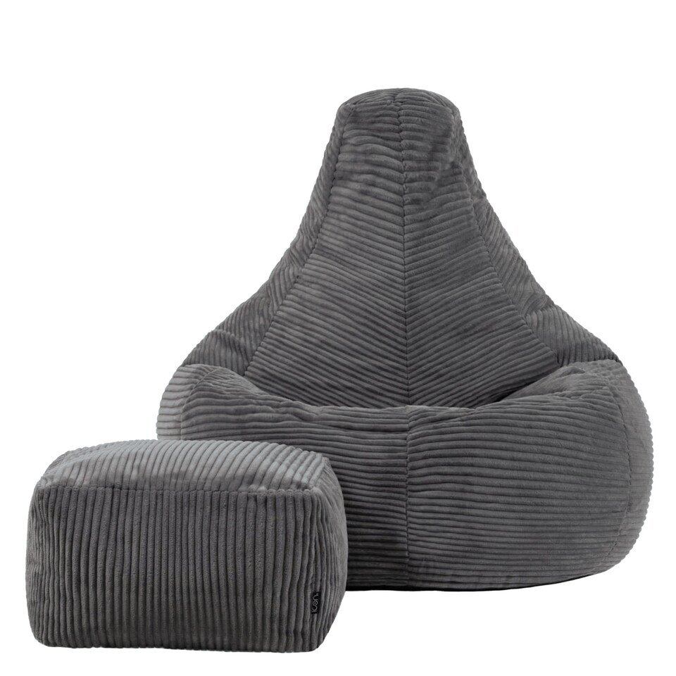 image 1 of Dalton Cord Adults Bean Bag Recliner and Pouffe, Ready Filled Beanbag and Footstool Grey | Grey | Charcoal Grey | 1