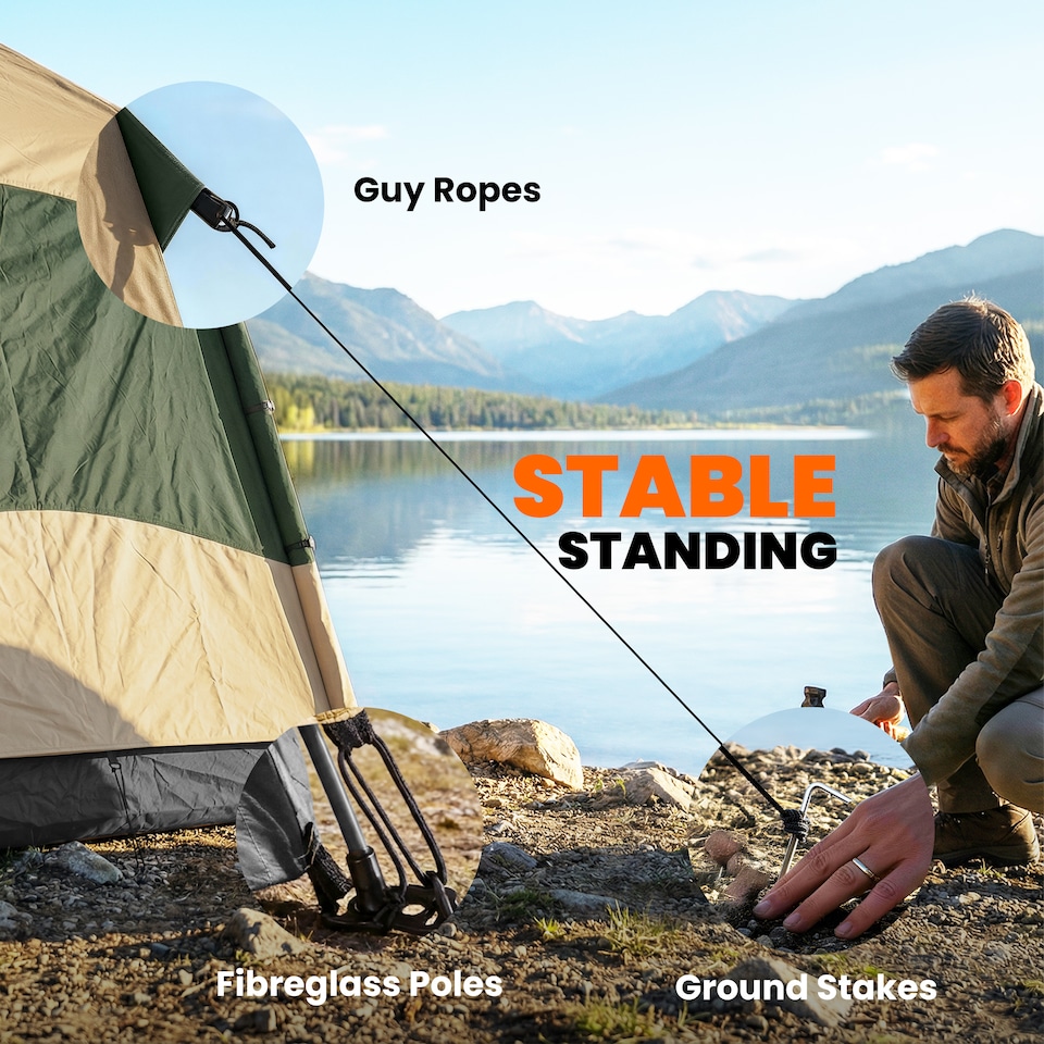 image 1 of Outsunny Double Layer Pop Up Tent with Rainfly, Portable Camping Shelter | Green