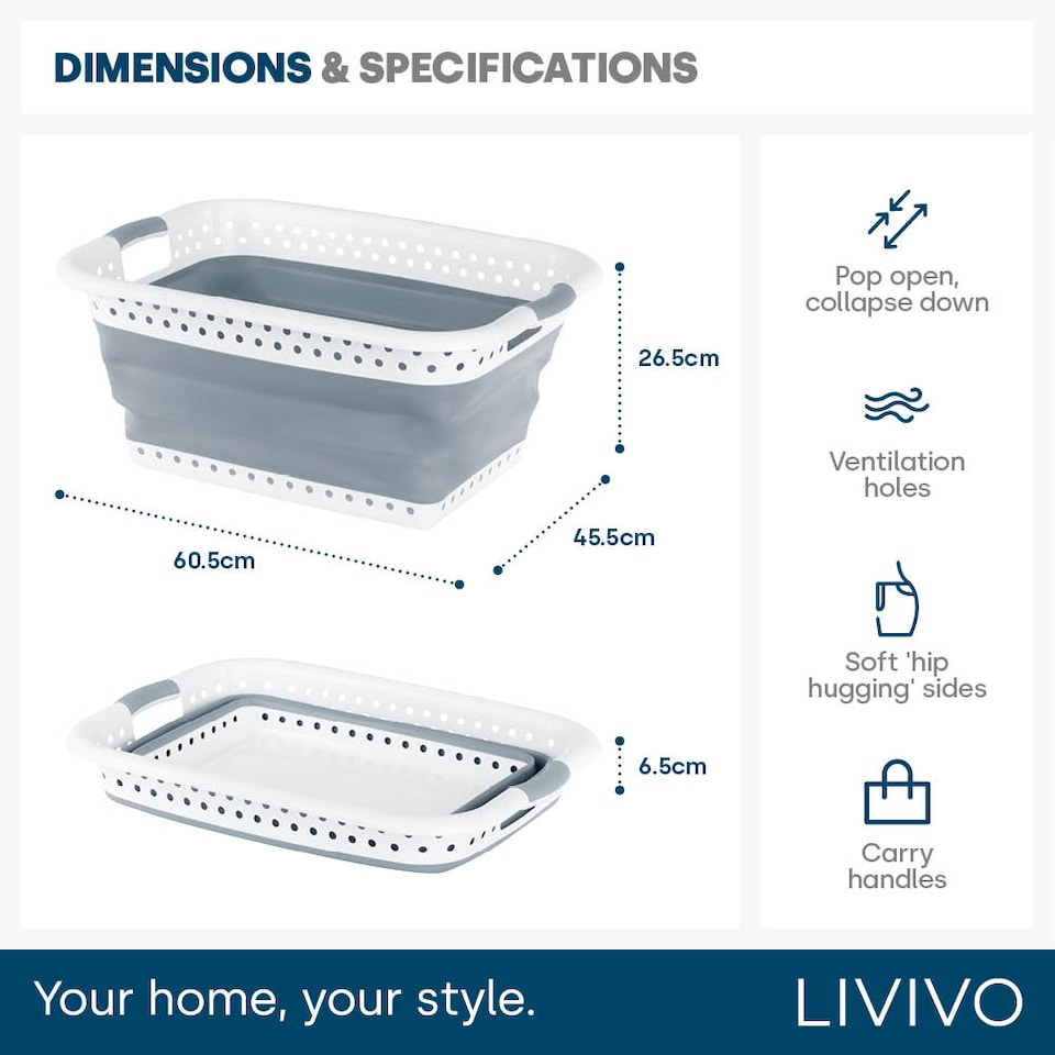 image 1 of Foldaway Laundry Basket Grey