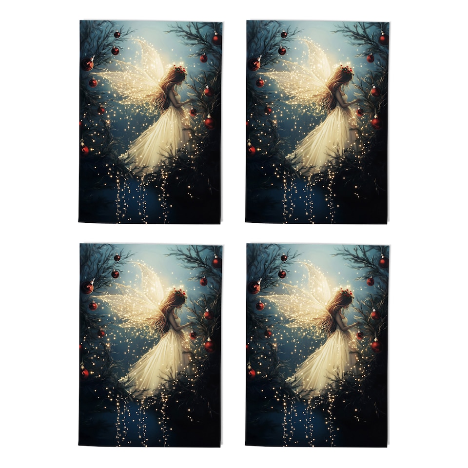 image 1 of Magical Christmas Tree Art Cards Festive Fairy Multipack of 4 Blank A6