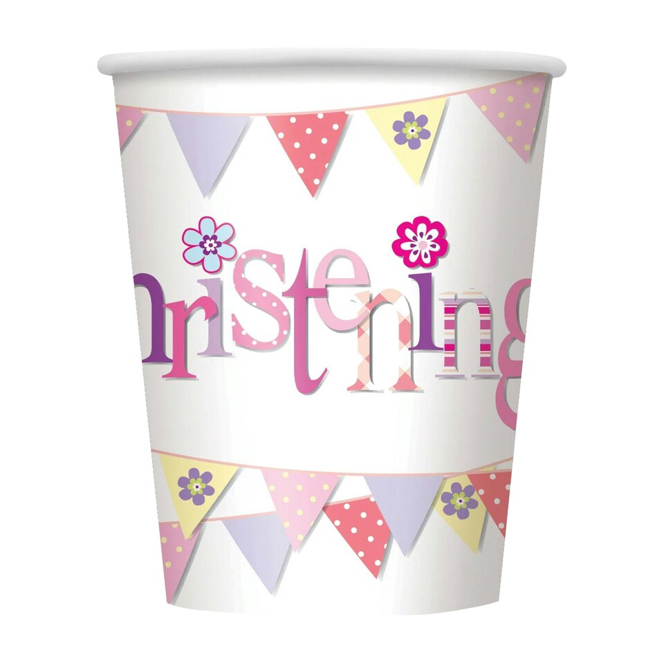 image 1 of Unique Party Paper Bunting Christening 270ml Disposable Cup - Pink - One Size