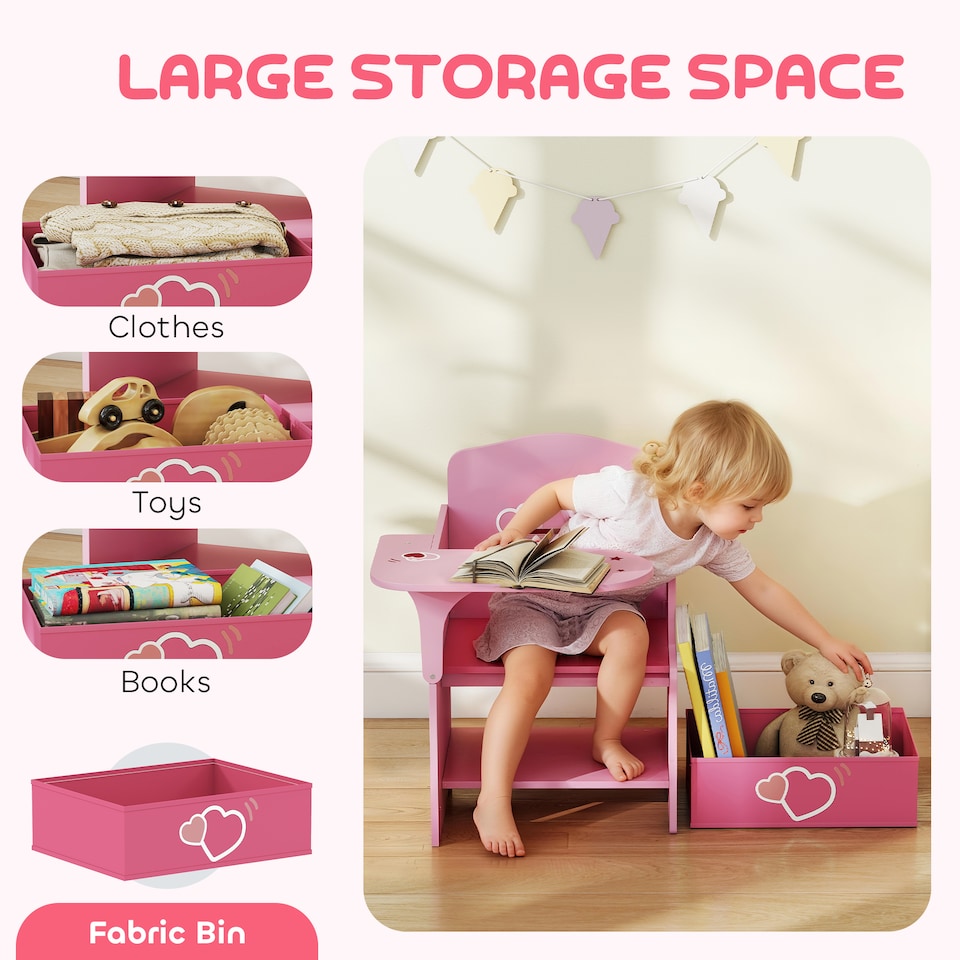 image 1 of AIYAPLAY Kids Table and Chair Set, Toddler Desk Chair with Storage Bins | Pink