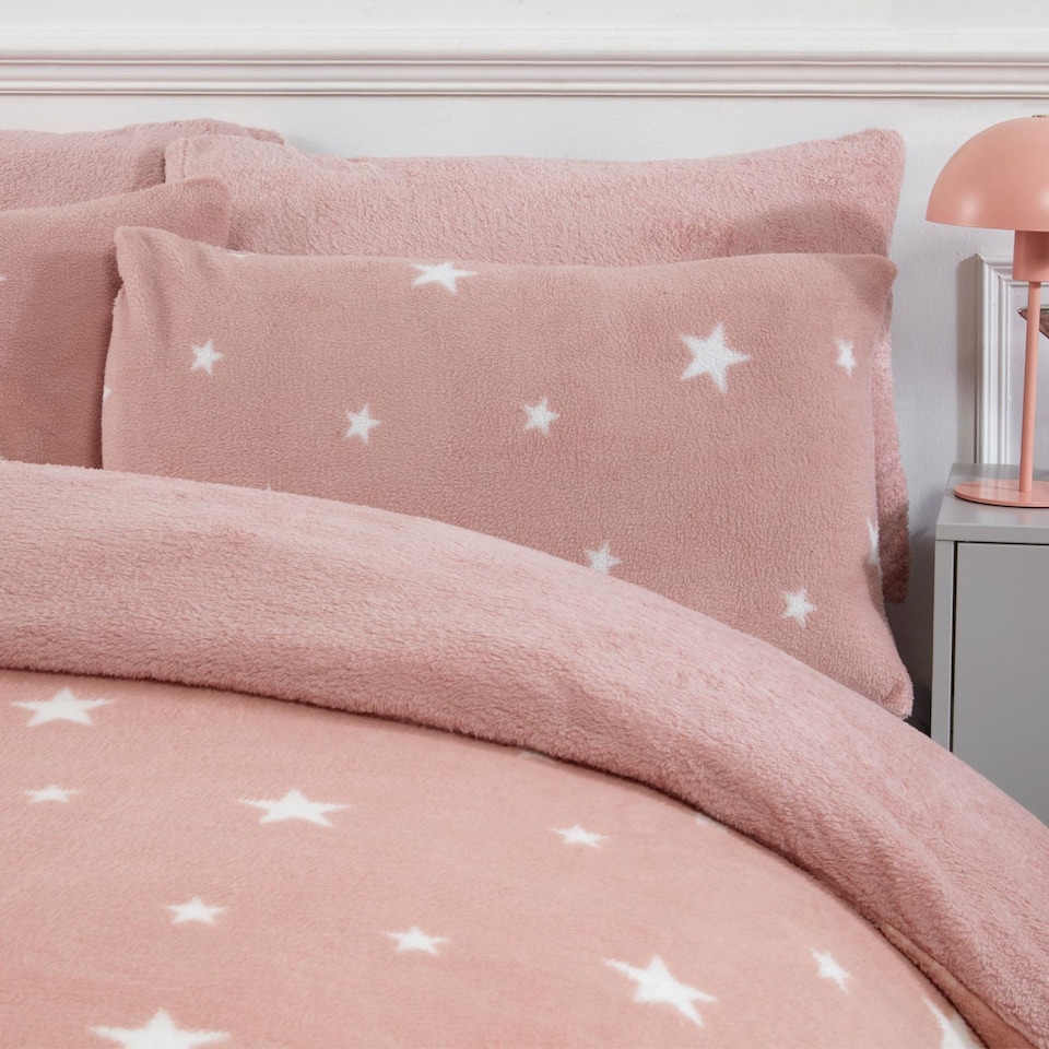 image 1 of OHS Star Teddy Duvet Cover with Pillowcase Set | Pink | Blush | King