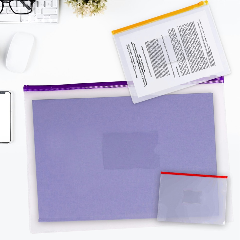 image 1 of Pack of 12 A4+ Foolscap Clear Zippy Bags with Yellow Zip