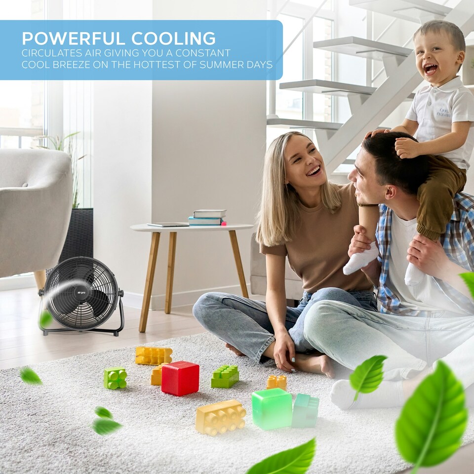 image 1 of Air Pro 14" Floor Fan 3 Speed Setting & Adjustable Tilt Indoor Electric Fan with Metal Blade & Body 1.6m Long Cable - Black