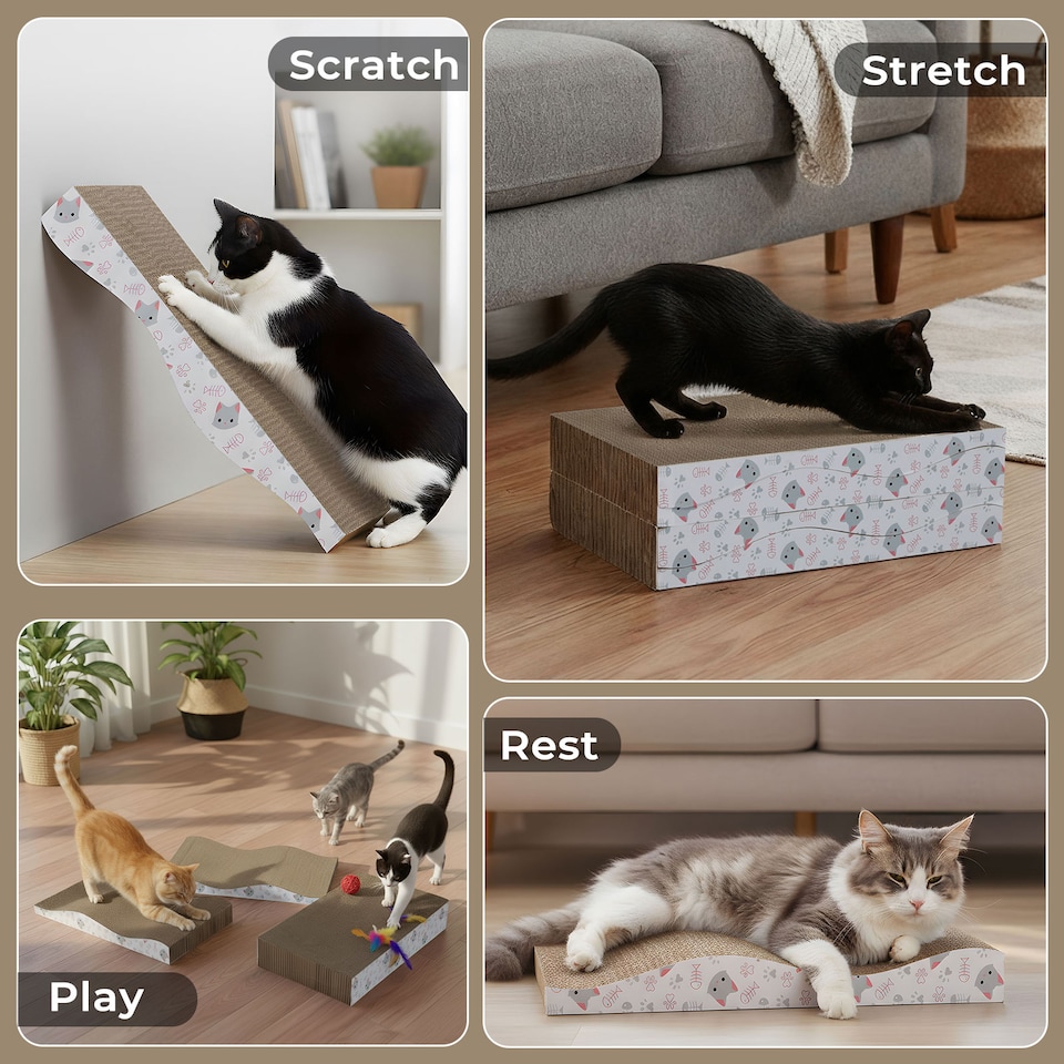 image 1 of Skylos 4PCS Cardboard Scratcher Scratching Lounge Pad Cat Scratching Board