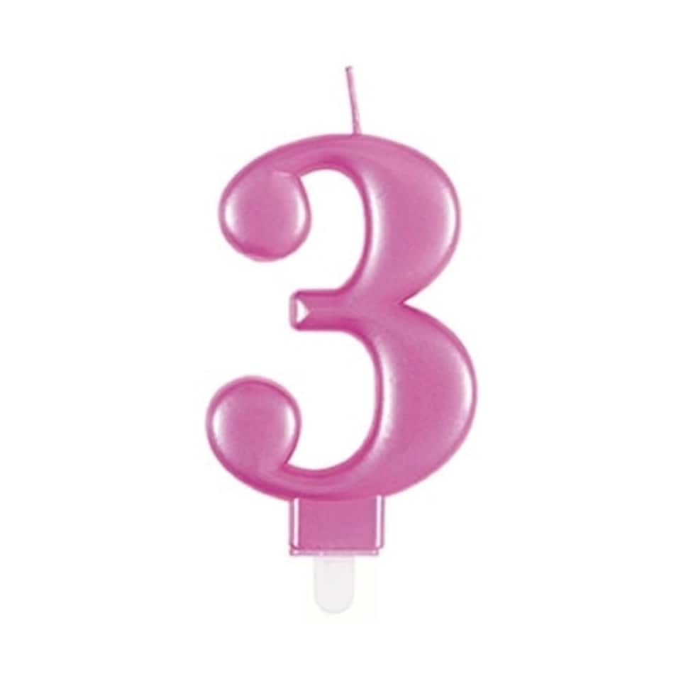 Metallic Pink Number 3 Birthday Candle 9cm