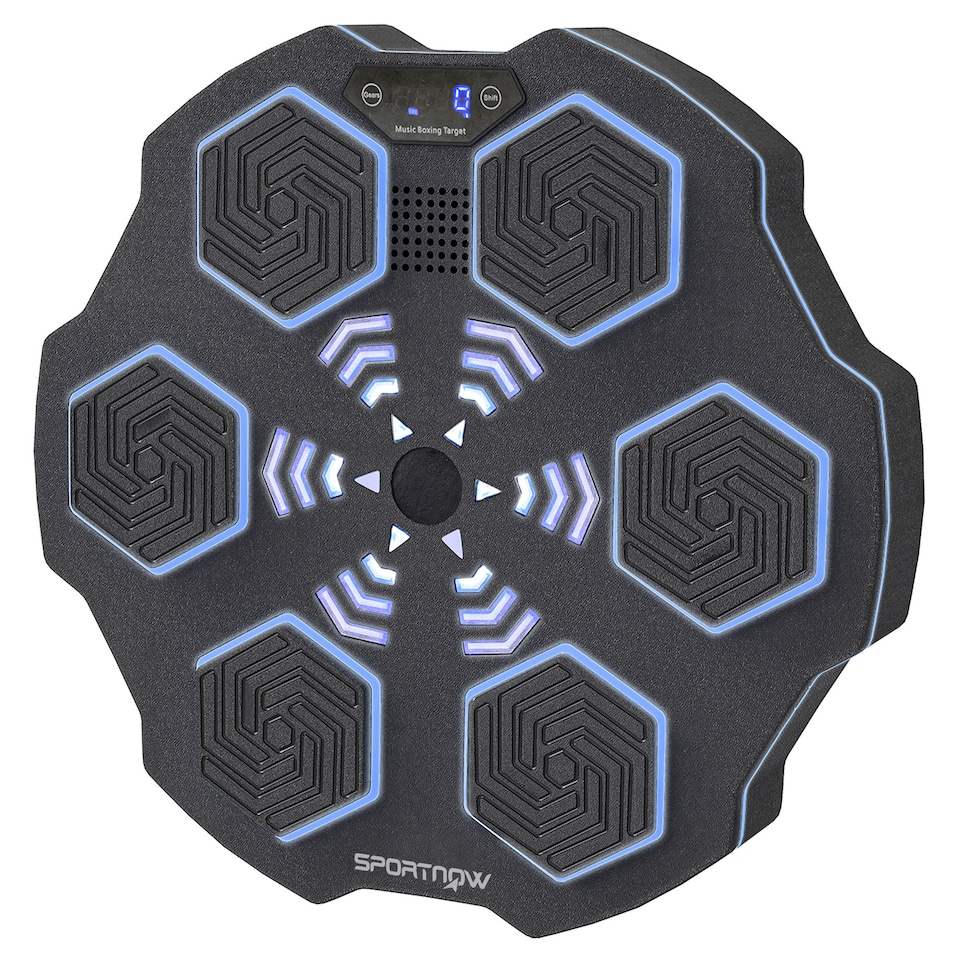 image 1 of SPORTNOW Music Boxing Machine, Smart Bluetooth Boxing Machine Wall Mounted with 9 Speeds & Modes, LED Lights, Punching Pad for Adults, Black