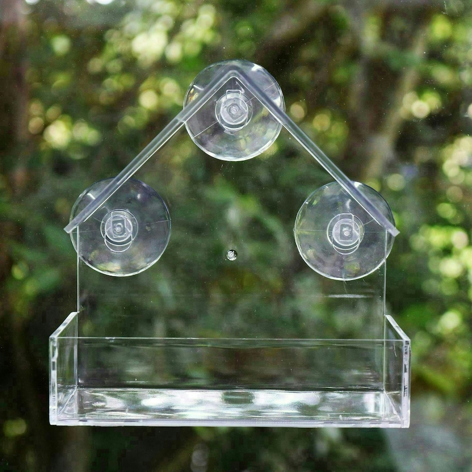 image 1 of Hanging Window Wild Bird Feeder Table Clear Viewing Perspex 3 Suction Pads 2pk