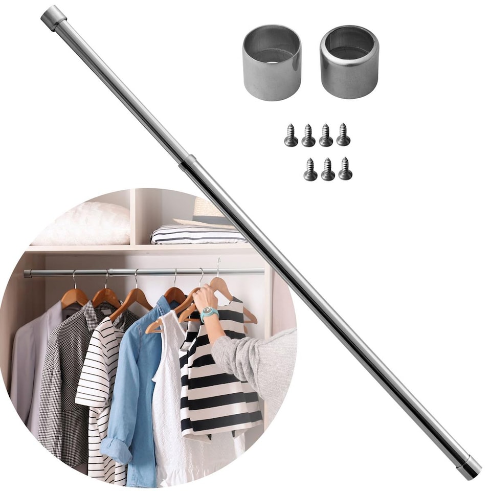 image 1 of House of Home Extendable Wardrobe Pole 60-103CM Adjustable Rail Hanger Steel Heavy Duty Build | Chrome