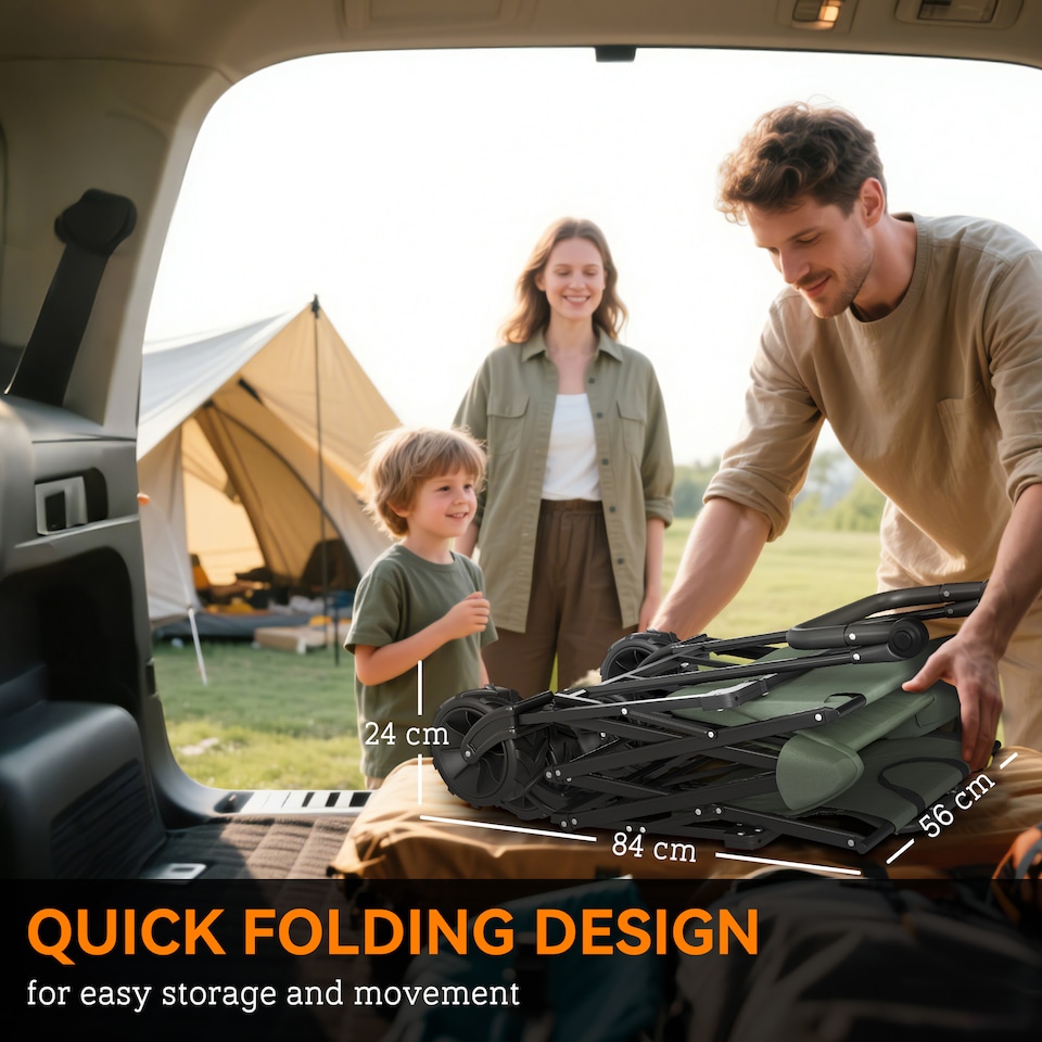 image 1 of Outsunny Outdoor Push Pull Wagon Stroller Cart w Canopy Top Green