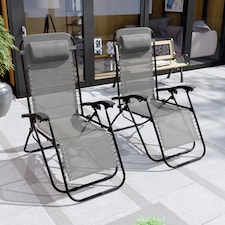 Garden Vida Set of 2 Foldable Outdoor Zero Gravity Chairs with Headrest Pillow - Grey