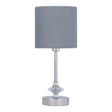 Chrome Jewelled Table Lamp with Grey Cotton Shade Chrome | Grey