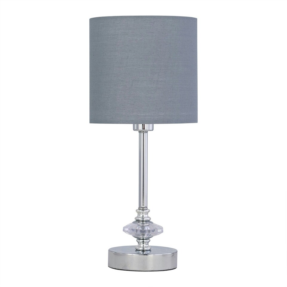 image 1 of Chrome Jewelled Table Lamp with Grey Cotton Shade Chrome | Grey