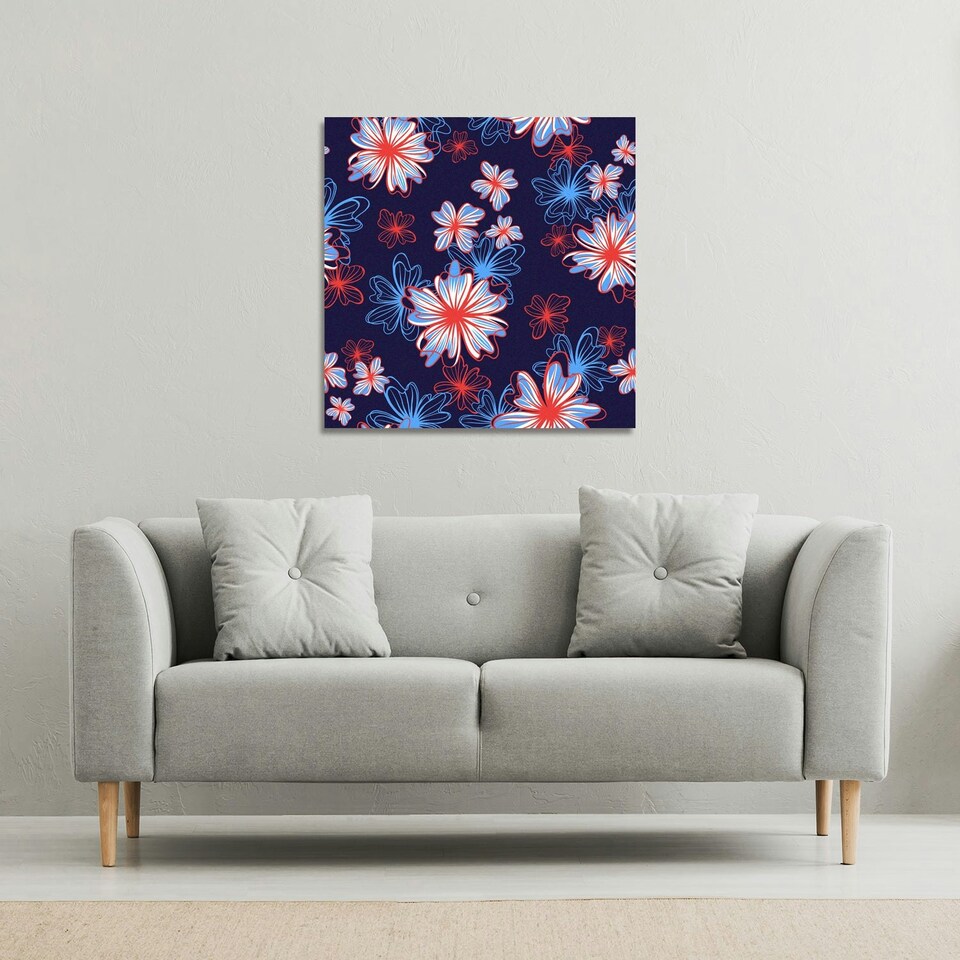 image 1 of Red, White & Blue Flower Print (Canvas Print) 101 x 101 x 4cm