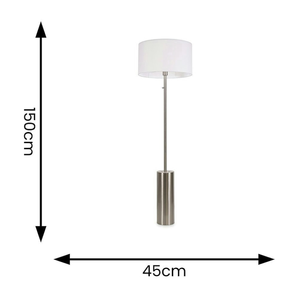 image 1 of ValueLights Lexy White Fabric Drum Shade with Brushed Chrome Dimmable Floor Lamp with LED Bulb