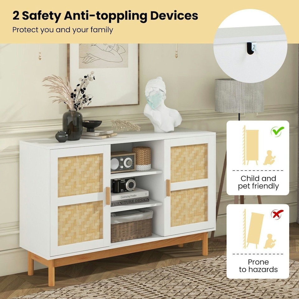 image 1 of COSTWAY 120CM Sideboard Buffet Cabinet w/3 Open Shelves White
