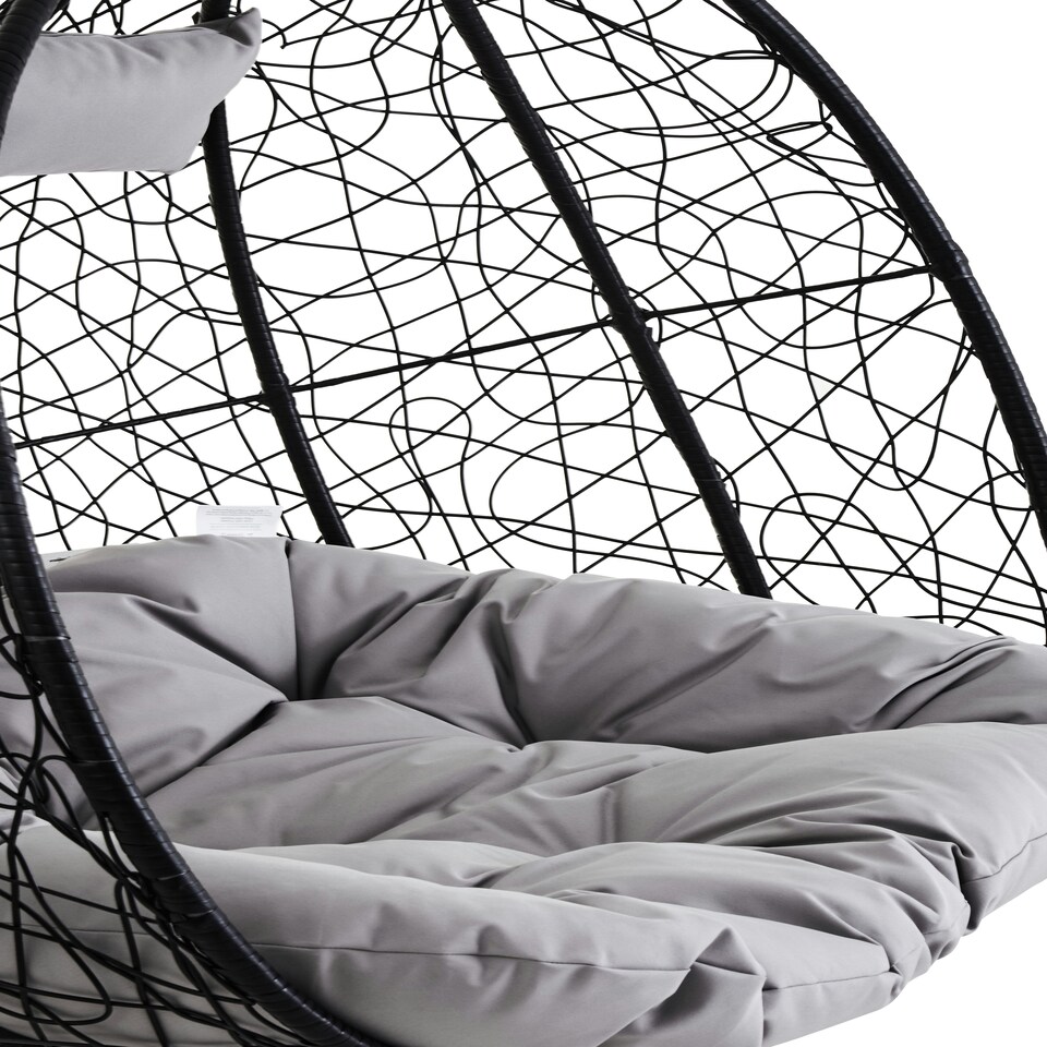 image 1 of Interiors by Premier Versatile Double Black Hanging Chair, Plush Comfort Bedroom Chair, Stable Indoor Chair with grey cusions