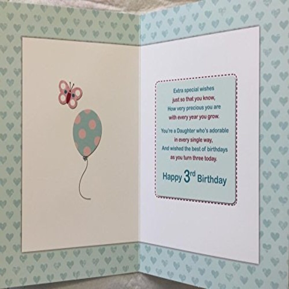 image 1 of WONDERFUL COLOURFUL GLITTER COATED DAUGHTER 3 TODAY 3RD BIRTHDAY GREETING CARD