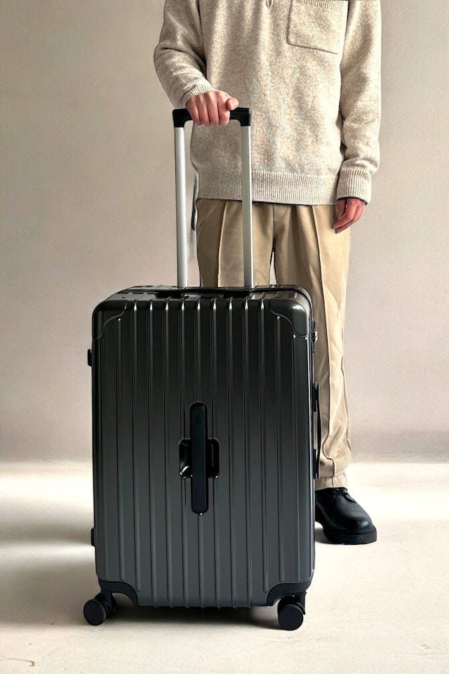 image 1 of Lightweight Hard Shell Check-In Suitcase with Cupholder | Black | Medium