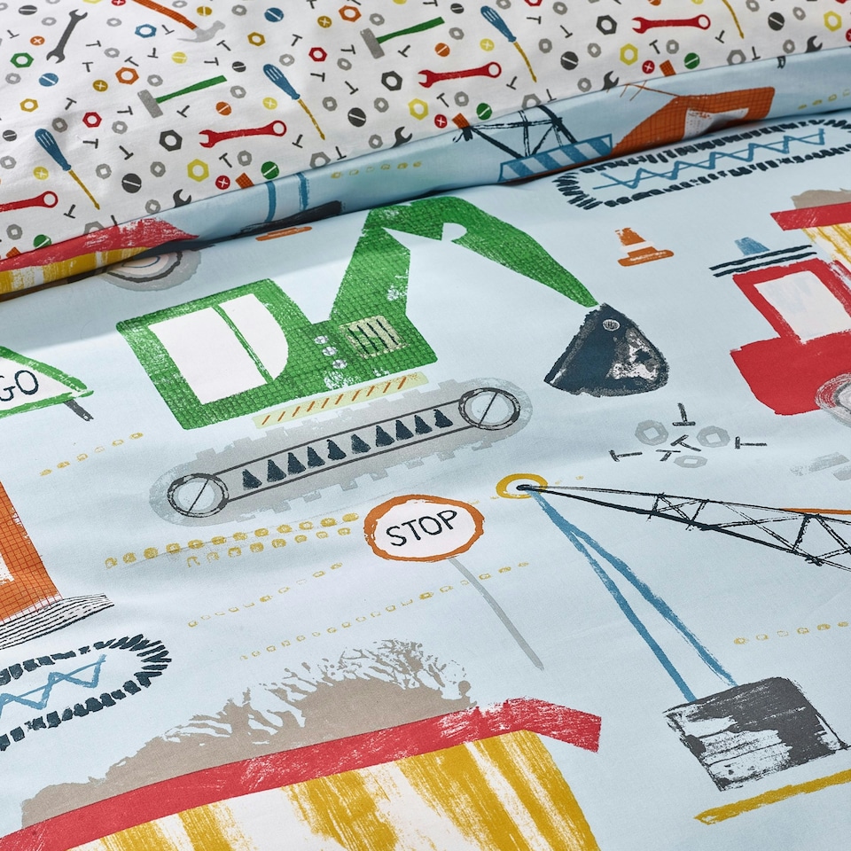 image 1 of Catherine Lansfield Kids Digger Dreams Reversible Junior Duvet Cover Set Blue