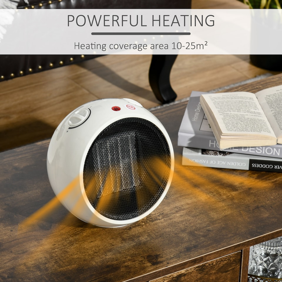 image 1 of HOMCOM 1500W Small Space Heater, Ceramic Electric Plug in Fan Heater with 3 Heat Setting, Adjustable Temperature, Tip-Over, Overheating Protection, Low Energy, White