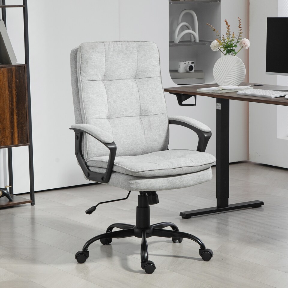 image 1 of HOMCOM Office Chair, Computer Desk Chair with Dual-Layer Padding, Grey