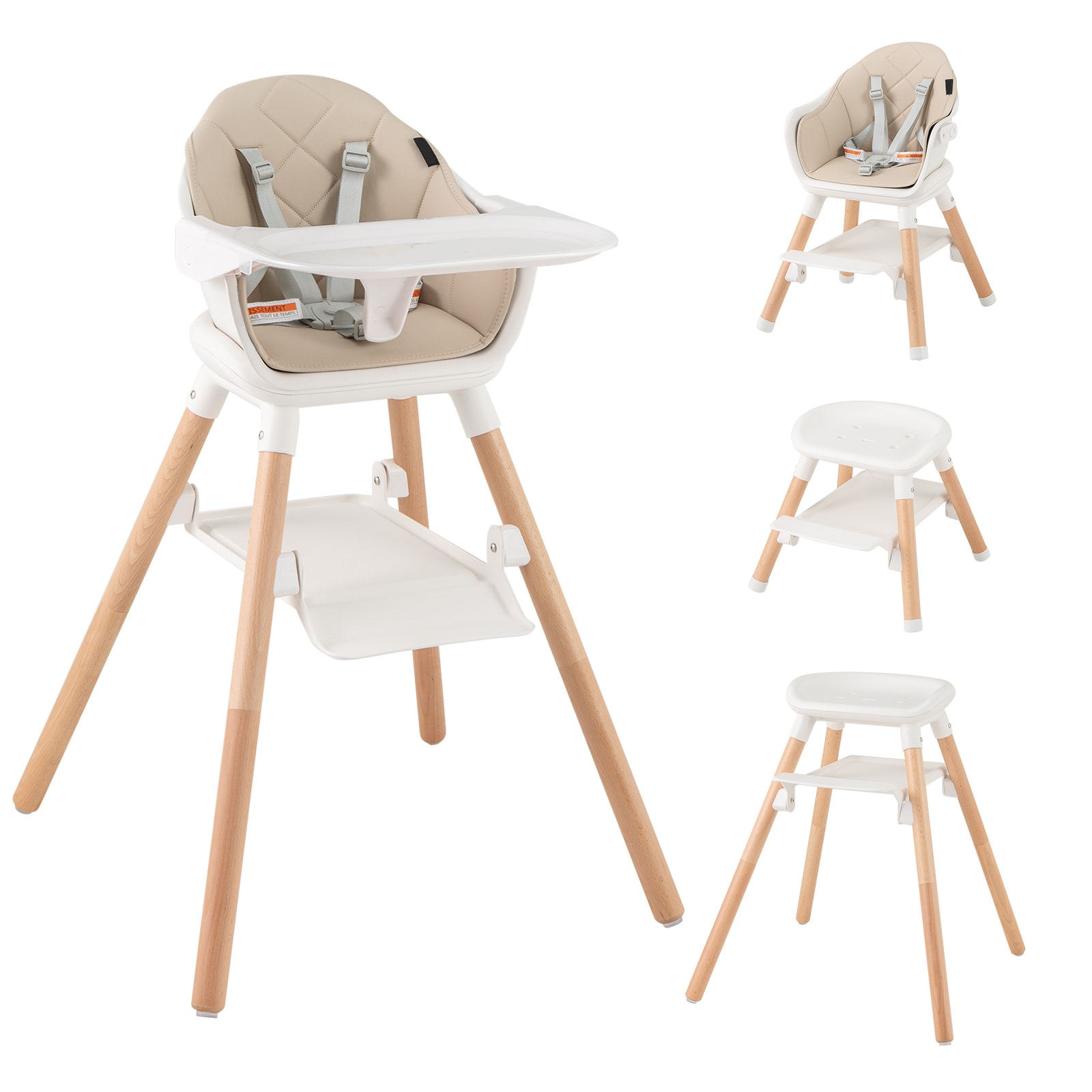 Costway 3 in 1 High Chairs for Babies Toddlers 6 Modes Convertible Highchair