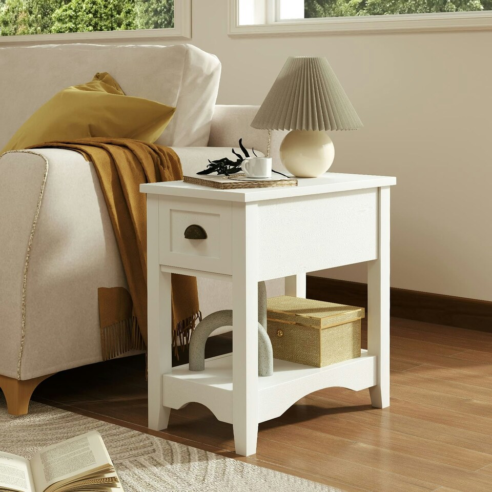 image 1 of COSTWAY 2 PCS Nightstand Side End Table White White