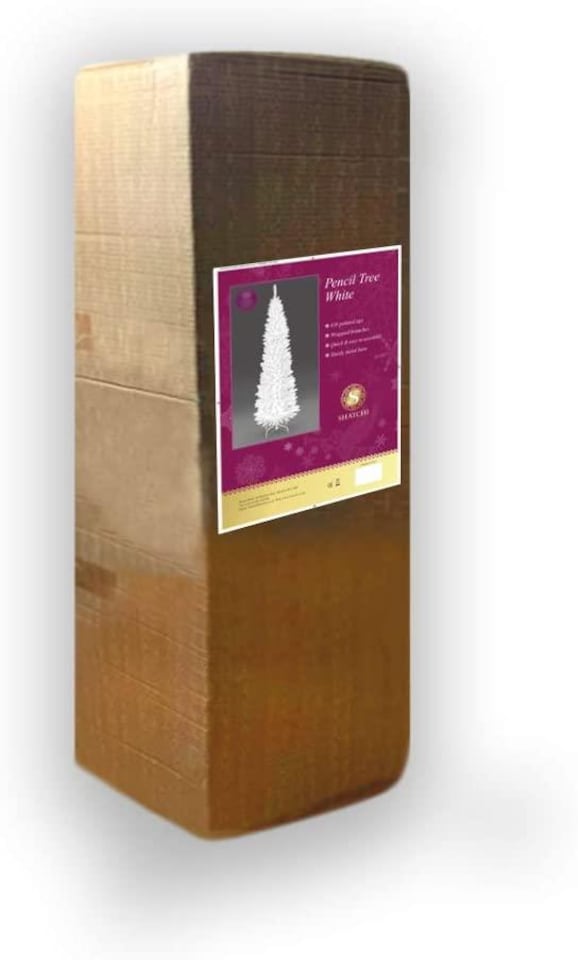 image 1 of 8Ft Artificial Flocked Slim Christmas Pencil Tree Holiday Home Decorations with Pointed Tips and Metal Stand