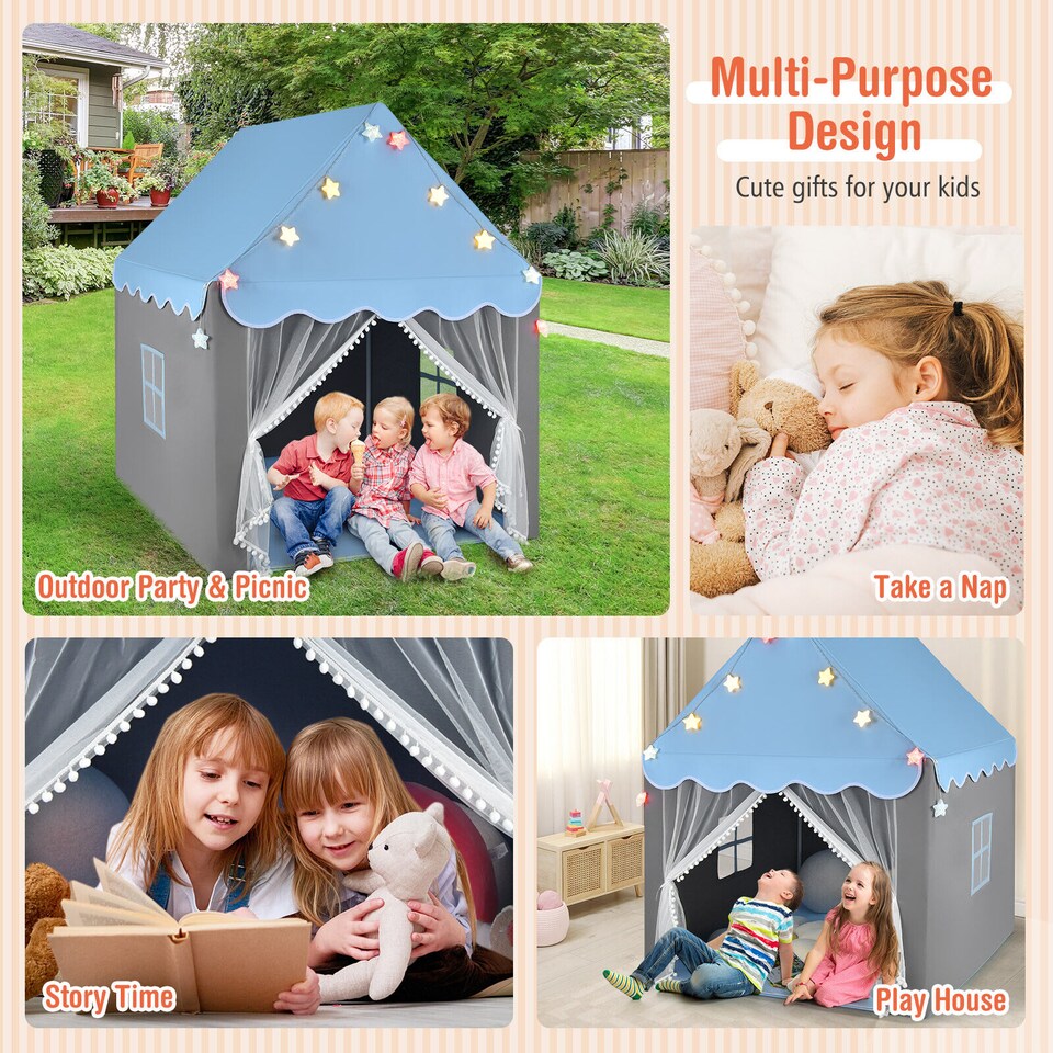 image 1 of COSTWAY Large Kids Play House Children Indoor Outdoor Castle Fairy Tent