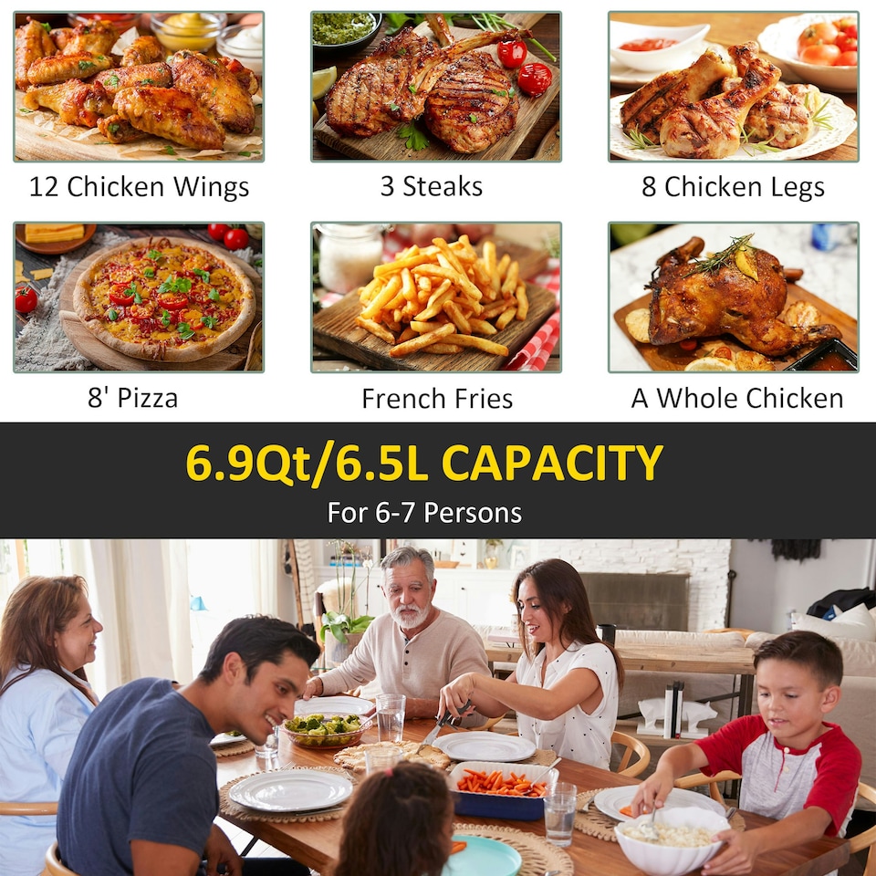 image 1 of HOMCOM Air Fryer 1700W 6.5L with Digital Display Timer, Black and Grey