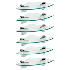 Harbour Housewares 6x Floating Glass Corner Shelves - 20cm - Silver Brackets - Bathroom Shower Storage Vanity Display Unit Shelf | Silver | Clear/Chrome | 20 x 20 x 0.5 CM | 6