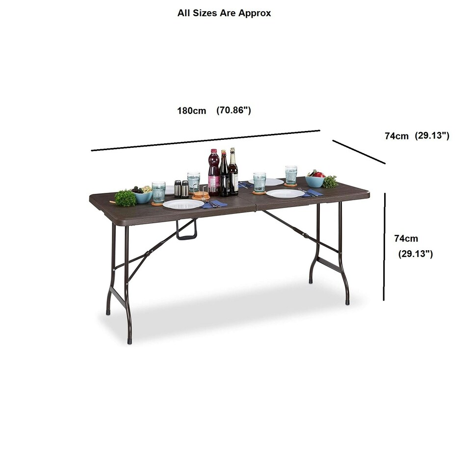 image 1 of Wooden Effect 6ft Heavy Duty Folding Table Garden Camping Trestle Dining Picnic Brown