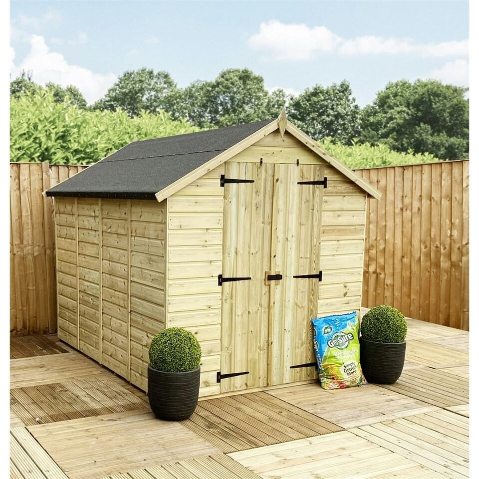 image 1 of 10 x 4 Windowless Reverse Pressure Treated Tongue And Groove Double Door Apex Shed + Low Eaves (10' x 4') / (10ft x 4ft) (10x4)