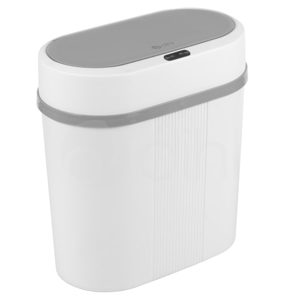 image 1 of Dihl 12 Litre Modern Slimline Automatic Motion Sensor Waste Bin, Compact Narrow, White, with Waterproof Lid, Specially Designed for Bathrooms and Kitchens