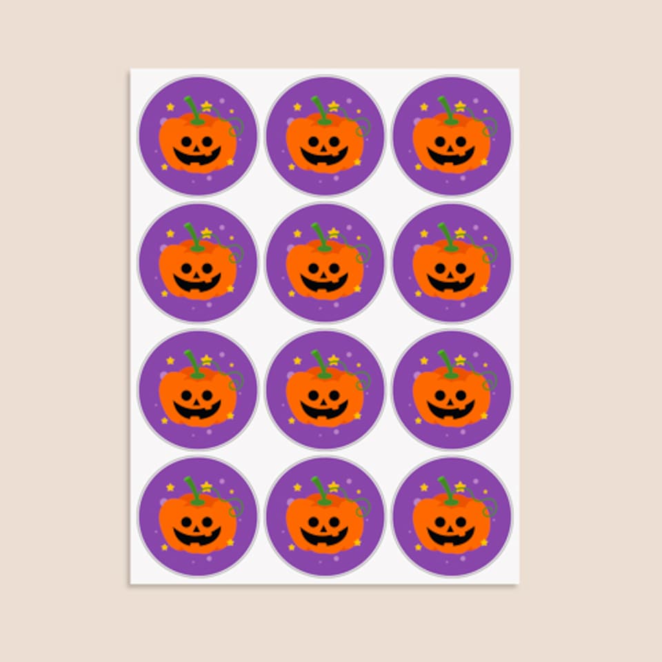 image 1 of Pumpkin Purple Halloween Round Stickers 60mm - Sheet of 12