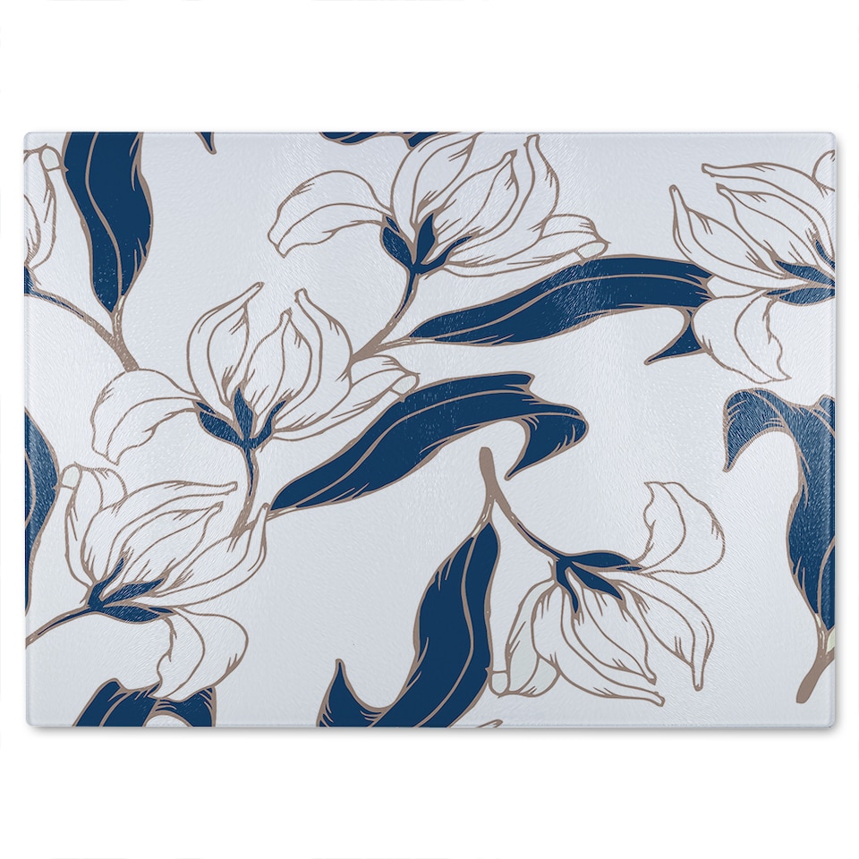 image 1 of White Flowers Glass Chopping Board | Multi